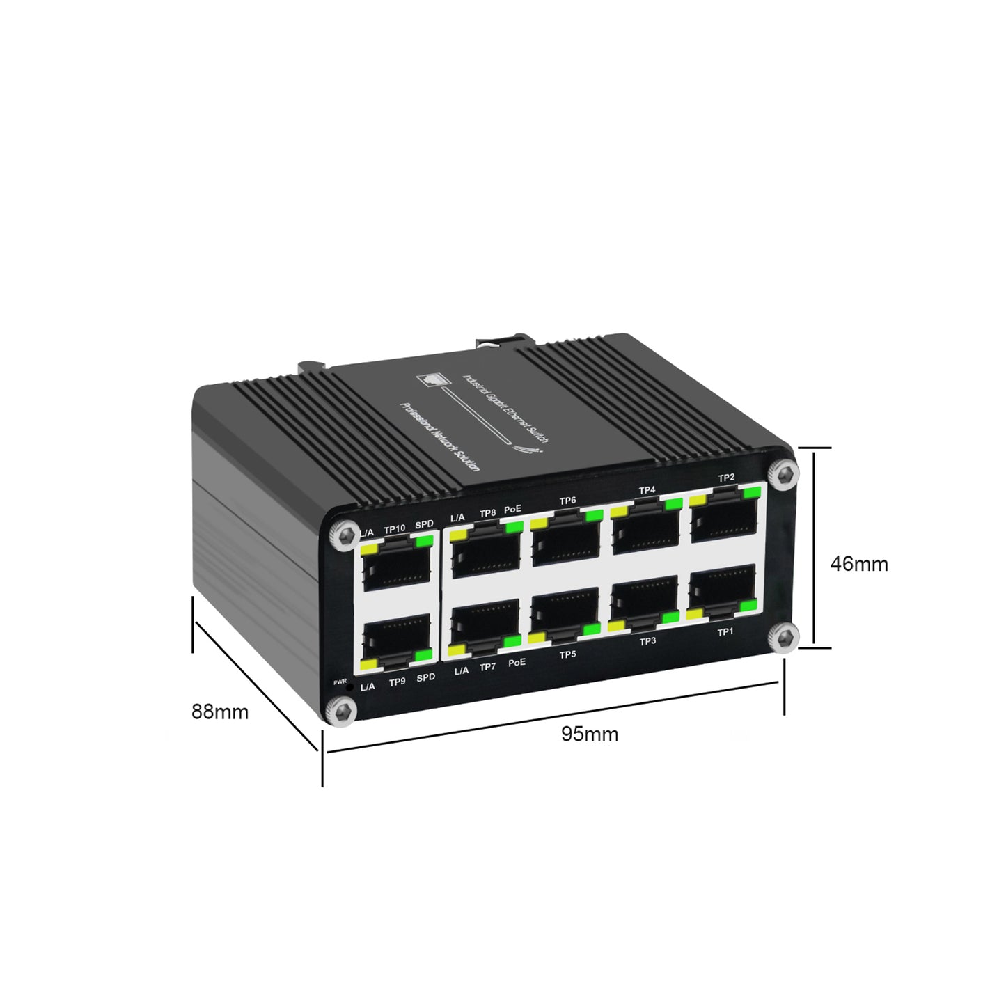 Mini Industrial 10-Port Gigabit PoE Switch 12–48V DC Input