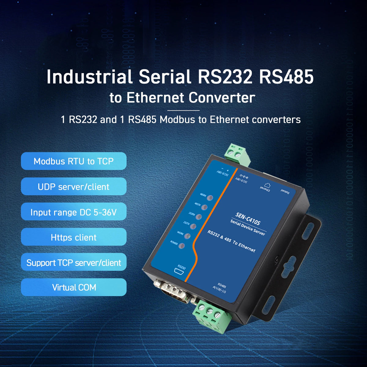 Modbus Rtu Rj45 Adapter Modbus RTU Serial Device Server | RS232/RS485 to Ethernet Converter ...